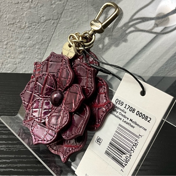 Brahmin Magnolia Flower Purse Charm RUBY OMBRE MELBOURNE Leather NWT - Picture 5 of 6